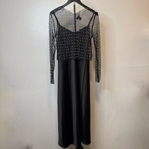 House of Harlow 1960 Black Slip Dress with Pearl Sheer Long Sleeve Cover Up M